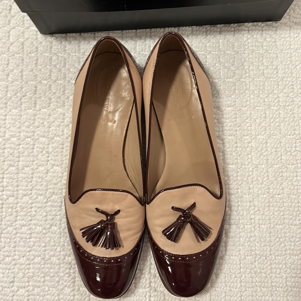 J Crew Toni Tassel Loafers / Size 9.5 / Champagne and Maroon